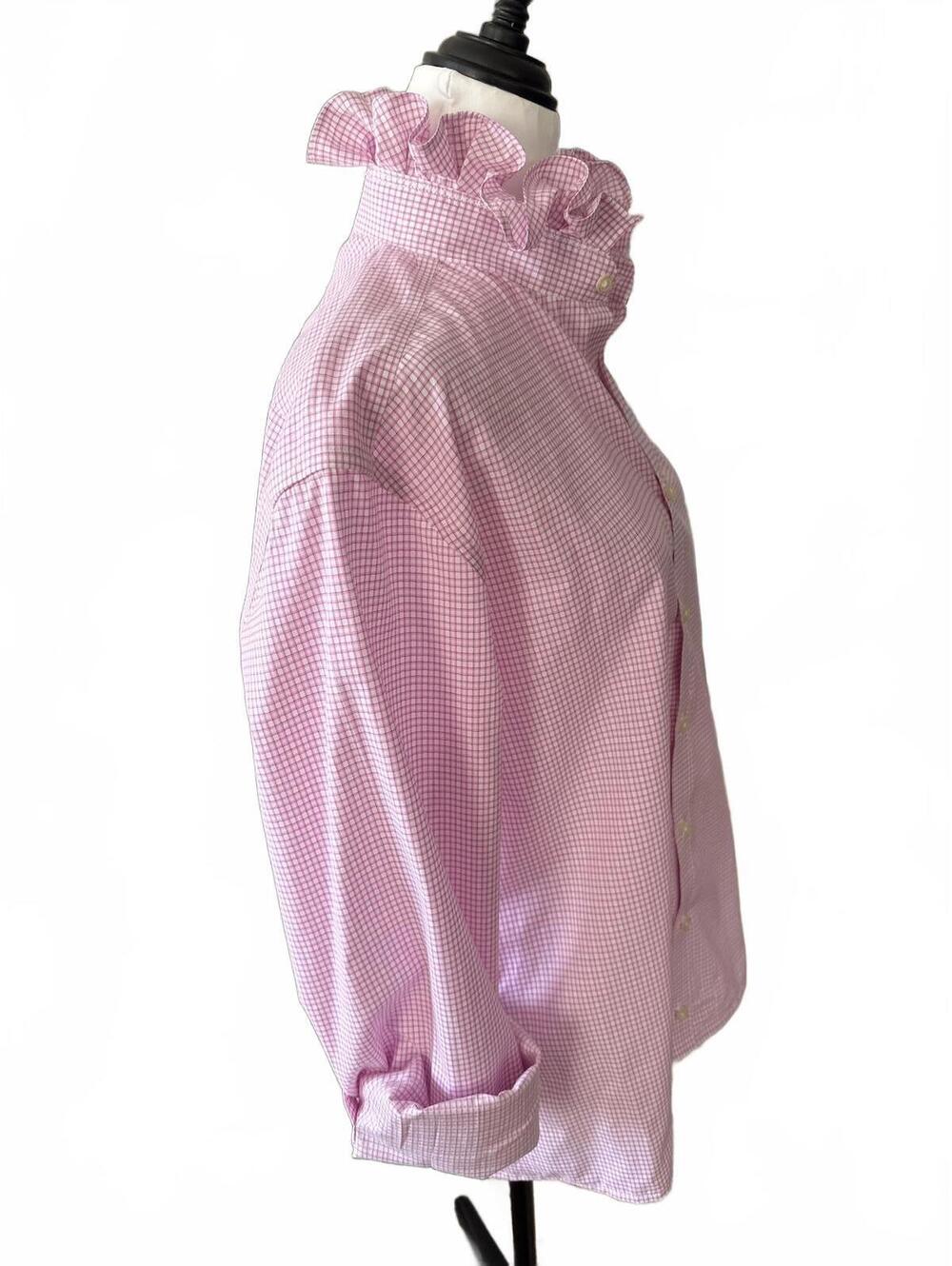 Upcycled Men's Button Up Dress Shirt with Ruffle Collar | One of One - Picture 4 of 9